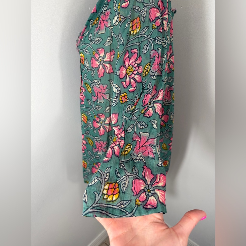 Natural Life Teal Colorful Floral Cotton Boho Summer Tunic Top - Picture 5 of 7